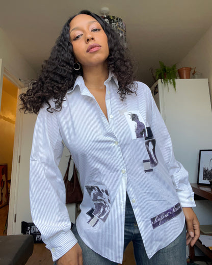 B&W Striped Button Down Shirt